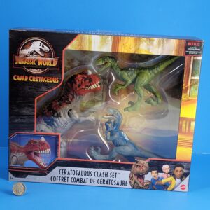 mattel jurassic world camp cretaceous ceratosaurus clash set