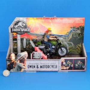 JURASSIC WORLD MATTEL RIP-RUN OWEN & MOTORCYCLE 2017